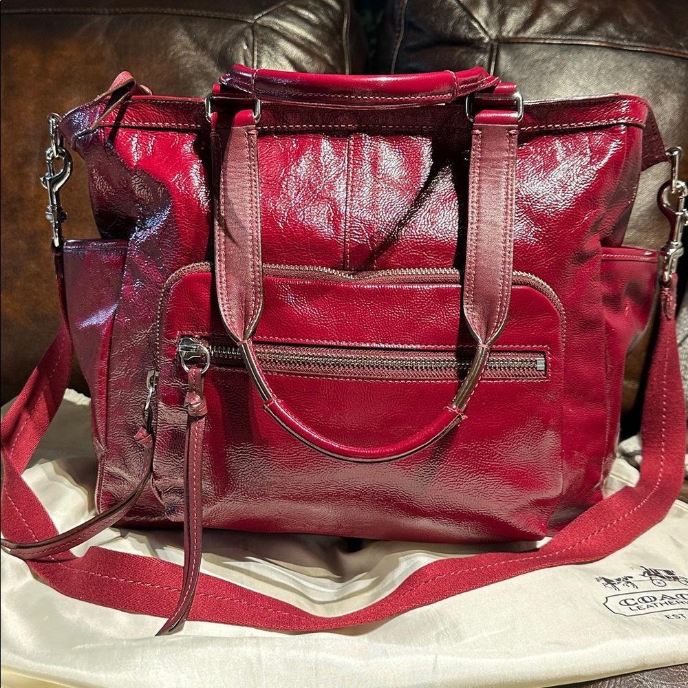 ⭐️ Coach Oxblood Patent Leather Versatile Travel/Baby Tote # 16002